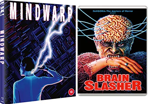 Mindwarp" Blu-ray cover featuring a brain-like creature and electrical imagery.