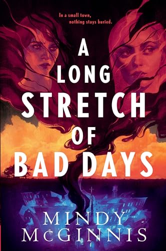 Book cover: woman’s face split, dark hair, haunted house below, title text.