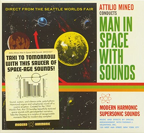"Album cover with space-themed artwork and text 'Man in Space with Sounds'."