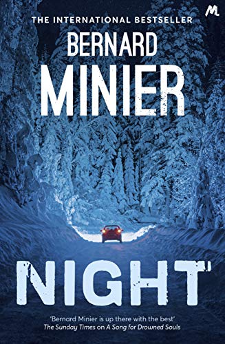 Book cover: snowy mountain road with a red car, title "Night".