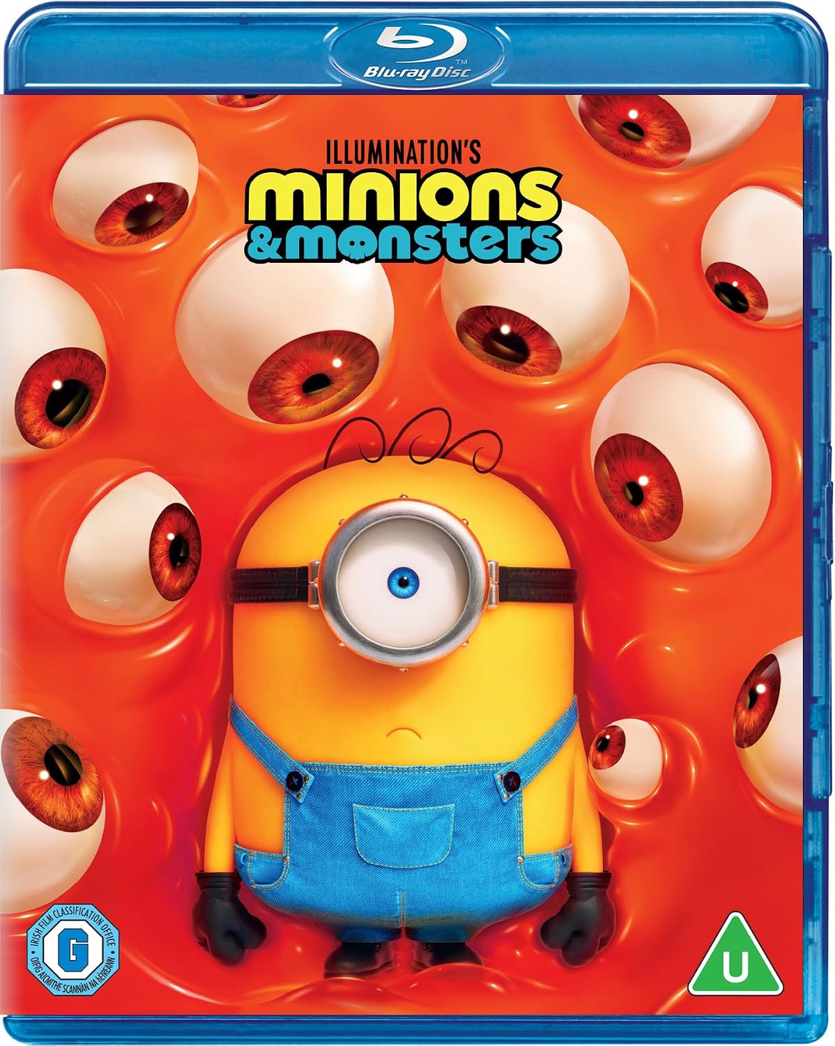 Minions & Monsters" Blu-ray cover with a Minion and many large eyes.