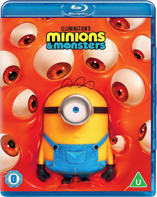 Minions & Monsters" Blu-ray cover with a Minion and many large eyes.