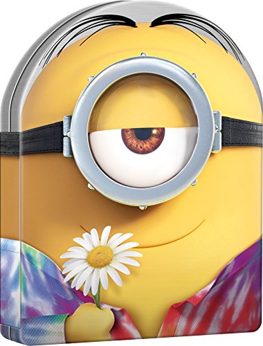Yellow Minion-shaped DVD case with one large eye and a flower.
