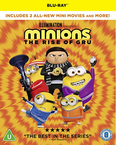 Minions: The Rise of Gru" Blu-ray cover featuring Gru and Minions.