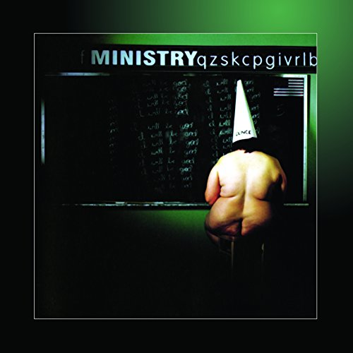 Album cover for Ministry’s “Dark Side Of The Spoon” featuring a hand and dunce cap.