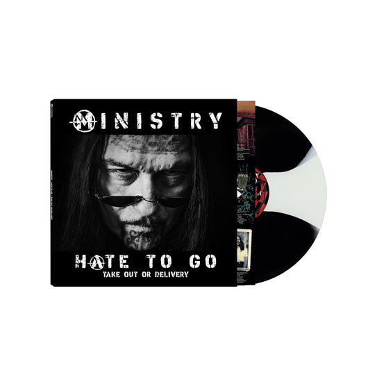 Ministry "Hate To Go" vinyl record with a portrait cover and burst pattern.