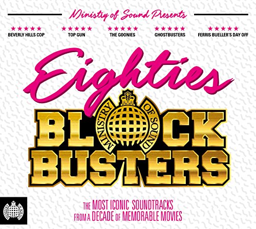 “Eighties Blockbusters” CD cover with gold lettering and film titles.