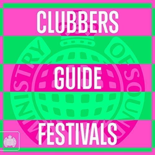 "CD cover with green and pink background, white text reading 'Clubbers Guide to Festivals'."