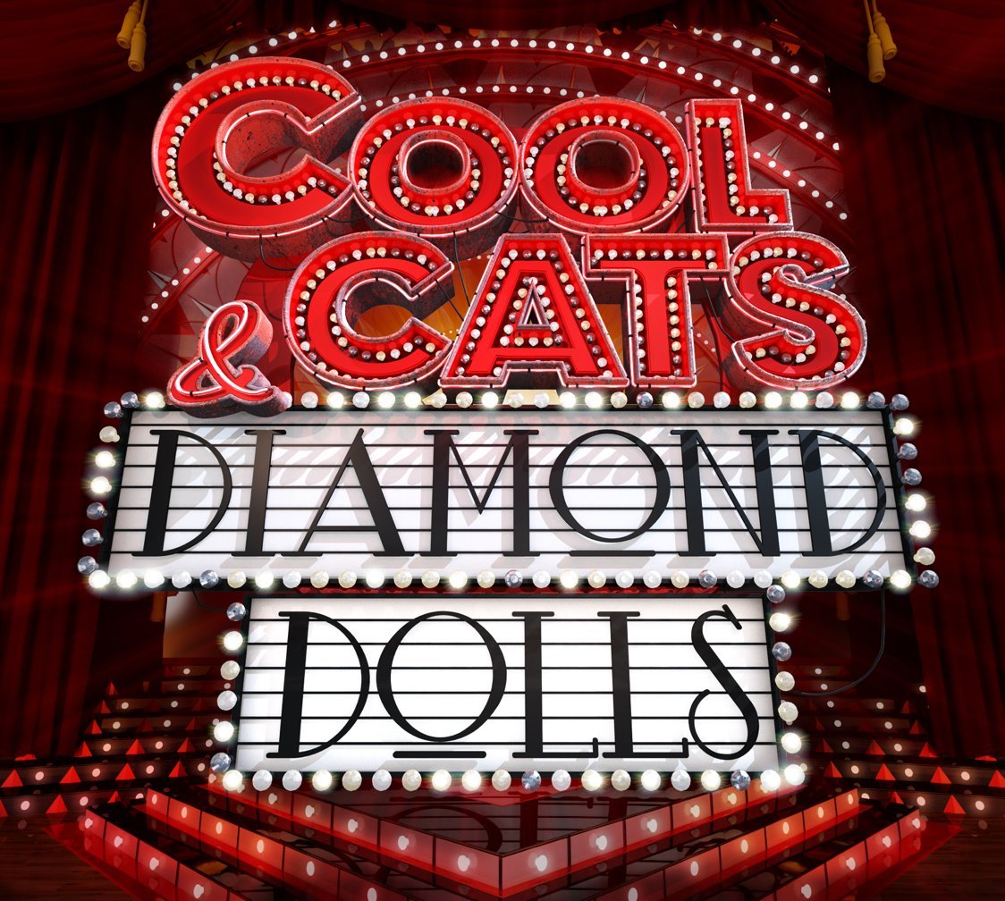 "Album cover featuring a marquee sign with 'Cool Cats & Diamond Dolls' in red and black."