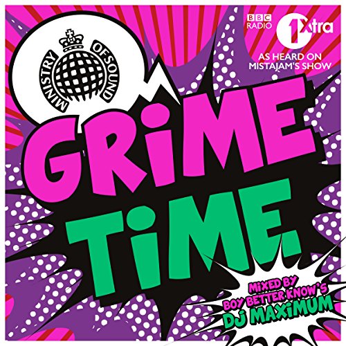 Ministry of Sound Grime Time CD cover with pink and green comic book style graphics.