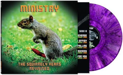 Ministry album cover featuring a squirrel and a purple vinyl record.