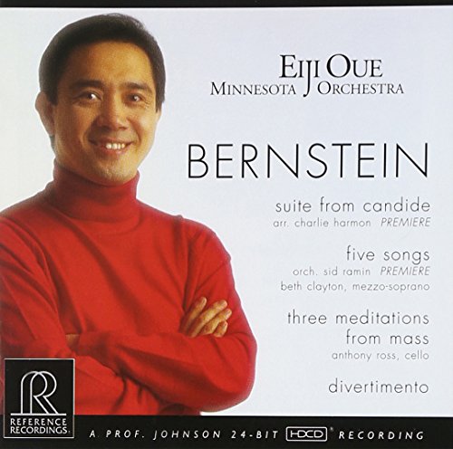 CD cover featuring conductor Eiji Oue and text for Bernstein’s Candide Suite.