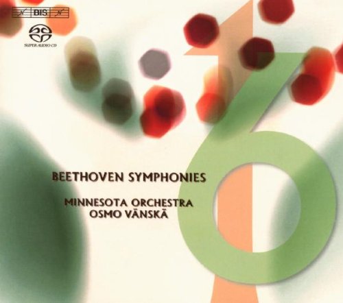 "CD cover featuring green '6', red and green dots, and Beethoven symphonies text."