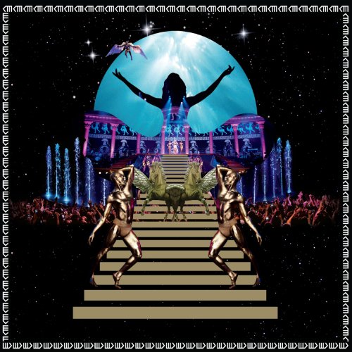 Kylie Minogue CD cover with surrealist artwork of woman, statues, and dragonfly in space.