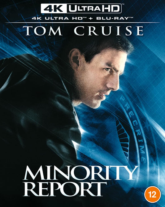 Minority Report 4K Ultra HD and Blu-ray cover featuring Tom Cruise in profile.