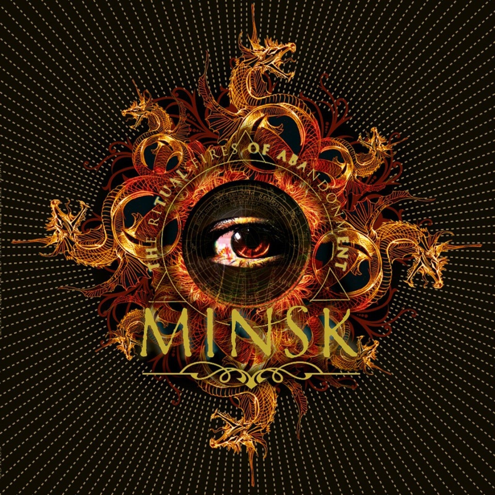 Album cover for MINSK featuring a golden dragon design and central eye.