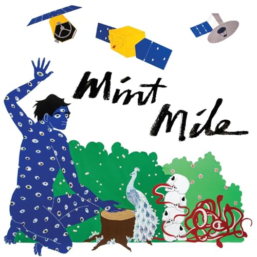 Album cover for Mint Mile - Roughrider, featuring surreal blue figures and a peacock.