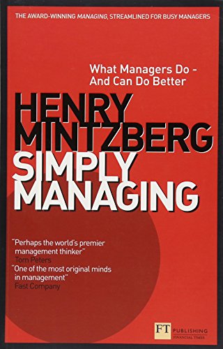 Book cover for Simply Managing by Henry Mintzberg with red background and white text.
