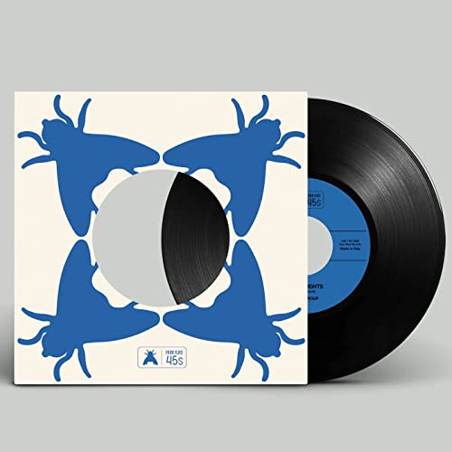 Vinyl record with cover art featuring blue insect-like shapes.