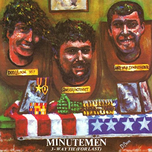 Painted album cover featuring three men’s faces and American flag imagery.