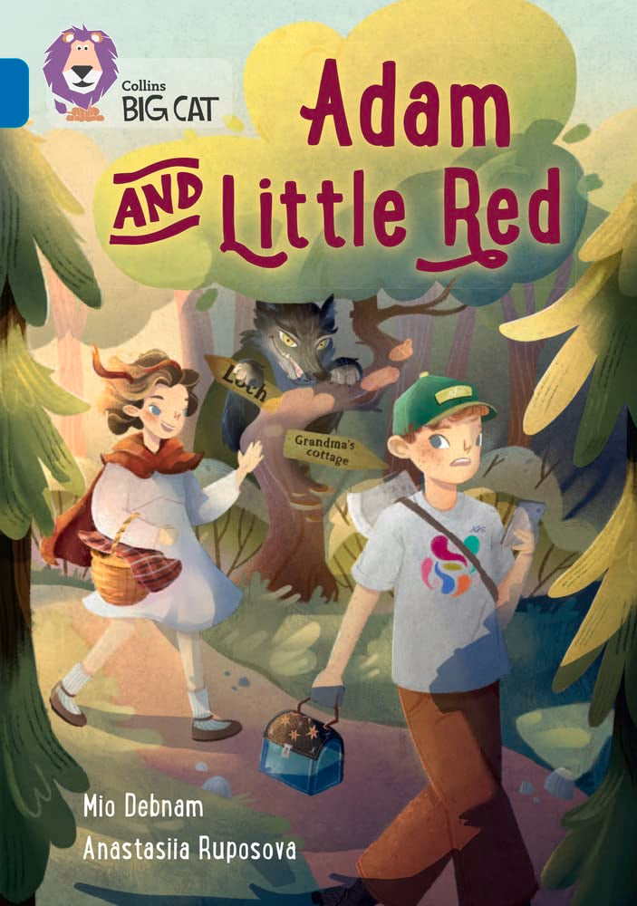 Book cover: Adam, Little Red, a wolf, and a boy in a forest scene.