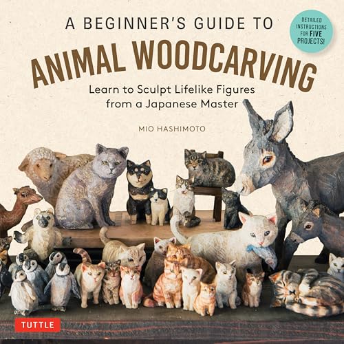 Book cover with carved wooden animals: a donkey, cats, sheep, and penguins.
