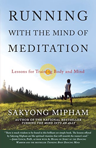 Book cover: runner on a hill, title “Running with the Mind of Meditation.”