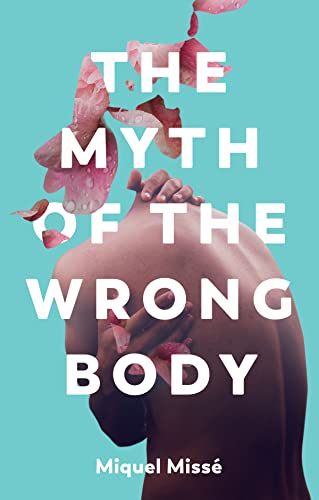 Book cover with a person’s back and falling pink flower petals.