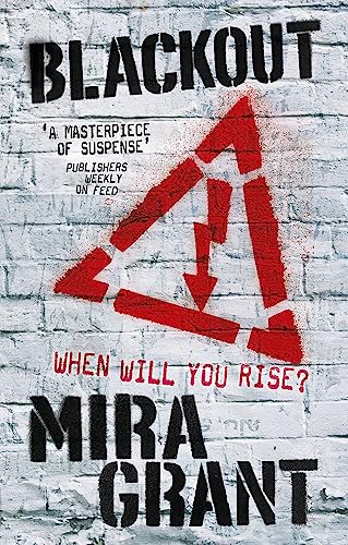 Book cover for Blackout by Mira Grant featuring a red hazard symbol on brick.