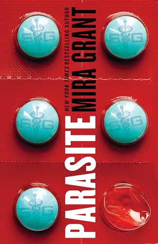 Red book cover with pills and large white text reading "PARASITE".