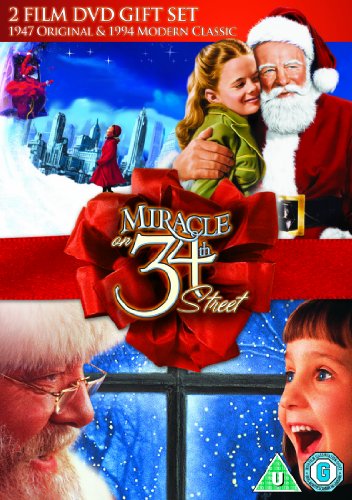 DVD cover for "Miracle on 34th Street" featuring Santa Claus and a girl.