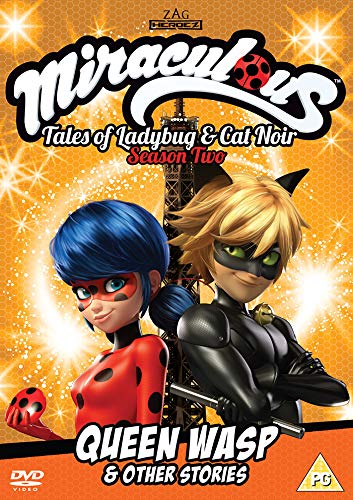 "Miraculous Ladybug DVD cover featuring Ladybug and Cat Noir in superhero costumes."