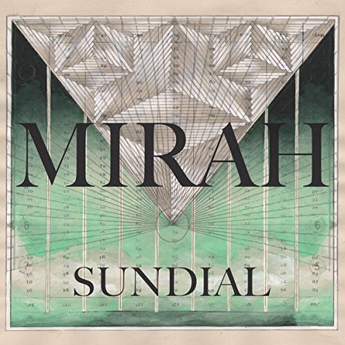 The image depicts a vinyl record cover with a 3D geometric design and text. Alt text: "Album cover with 'MIRAH SUNDIAL' text and geometric design on green background."