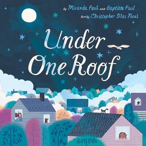 Book cover: illustrated houses under a night sky with a full moon.