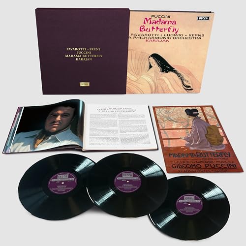 Vinyl box set of Puccini's Madama Butterfly with records, booklet, and art prints.