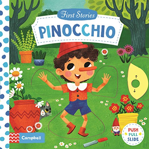 Pinocchio" book cover with a smiling wooden puppet and interactive tab.