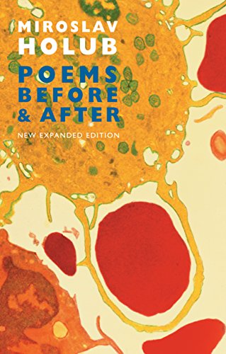 Book cover: “Poems Before & After” by Miroslav Holub, with abstract art.