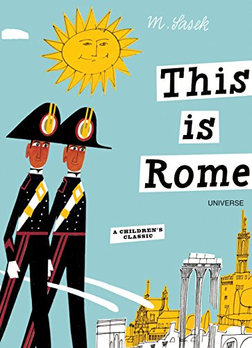 Book cover: illustrated sun, Roman guards, and city landmarks.