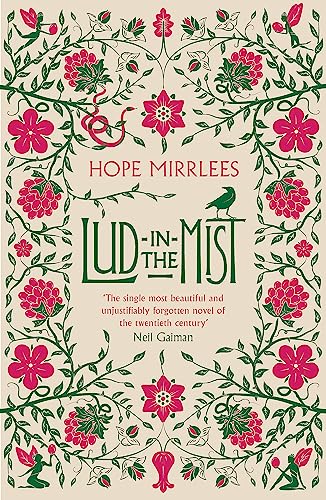 Book cover for “Lud-in-the-Mist” with floral frame and a raven.