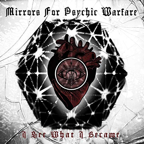 Album cover: black and white shattered glass with a red heart and eye.