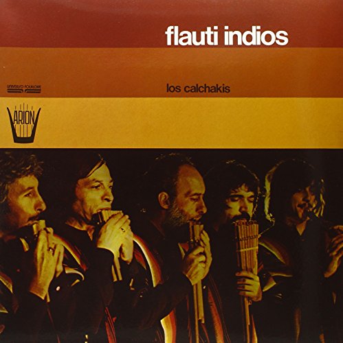 Vinyl album cover featuring five men playing indigenous flutes.
