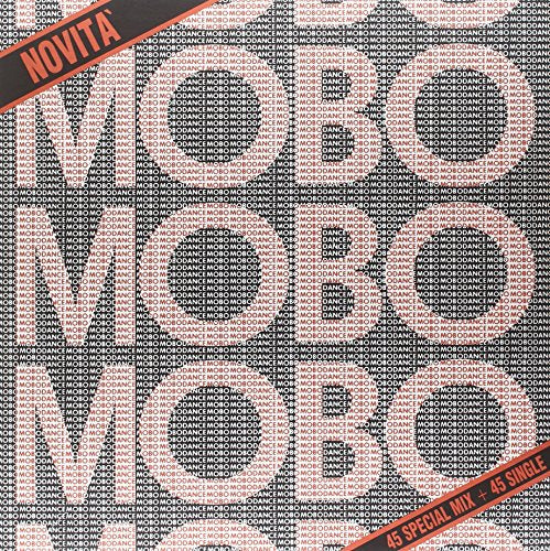 Vinyl record cover with repeating "MOBO DANCE" text in white on red background.