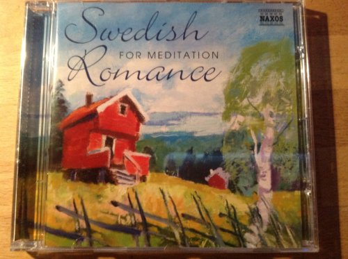 CD case with a painted landscape featuring a red house and trees.