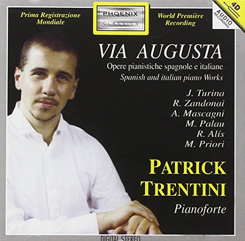 CD cover for "Via Augusta" featuring pianist Patrick Trentini and composer names.