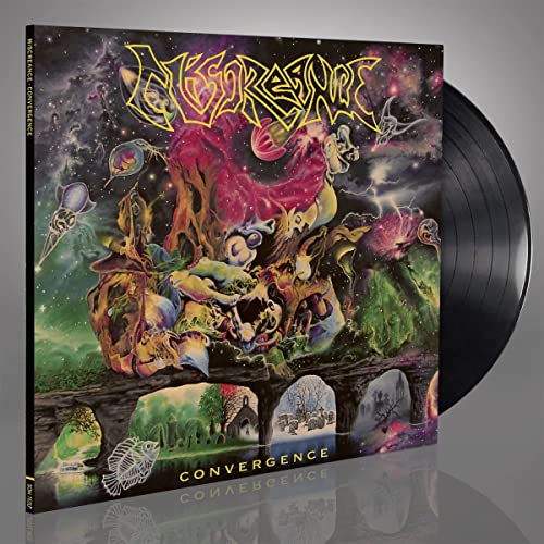 Vinyl record with colorful, surreal album art featuring distorted figures and landscapes.