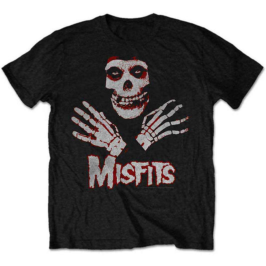 White t-shirt with red Misfits skull logo worn by a young girl.
