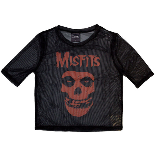 Orange mesh crop top with Misfits logo and skull graphic, size XX-Large.