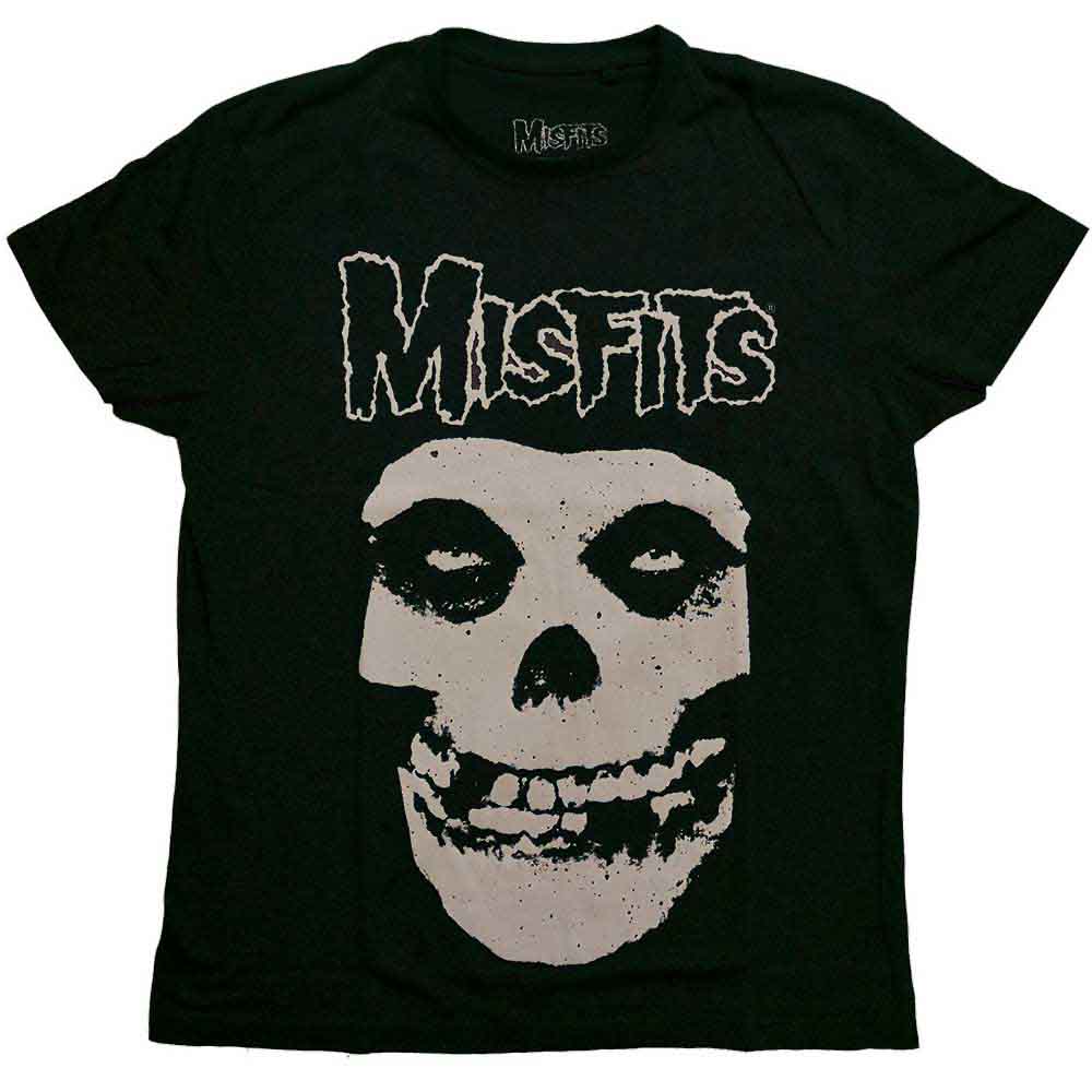 Black t-shirt with Misfits logo and Fiend skull graphic, unisex style.