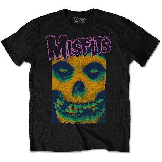 Black Misfits t-shirt with purple and yellow skull graphic.