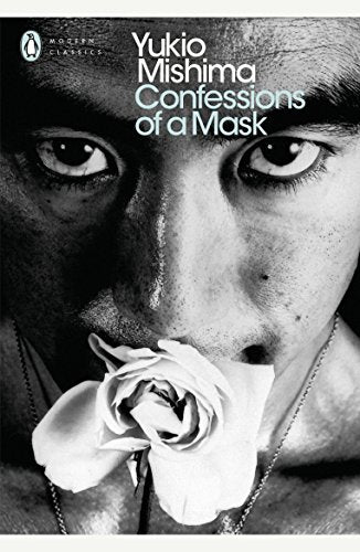 "Black and white book cover with a man's face and a white rose."